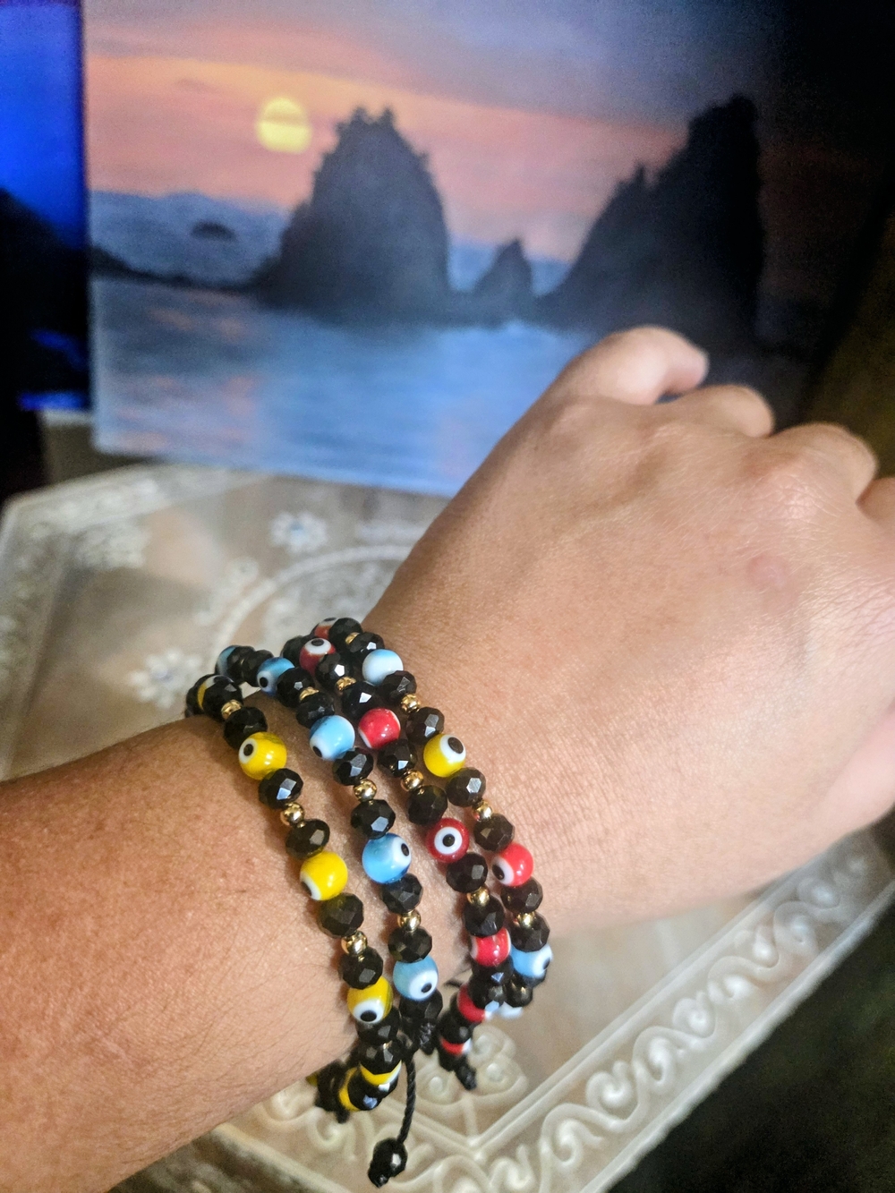 Multi-Color Beaded Evil Eye Wrap Bracelets Set Of 4